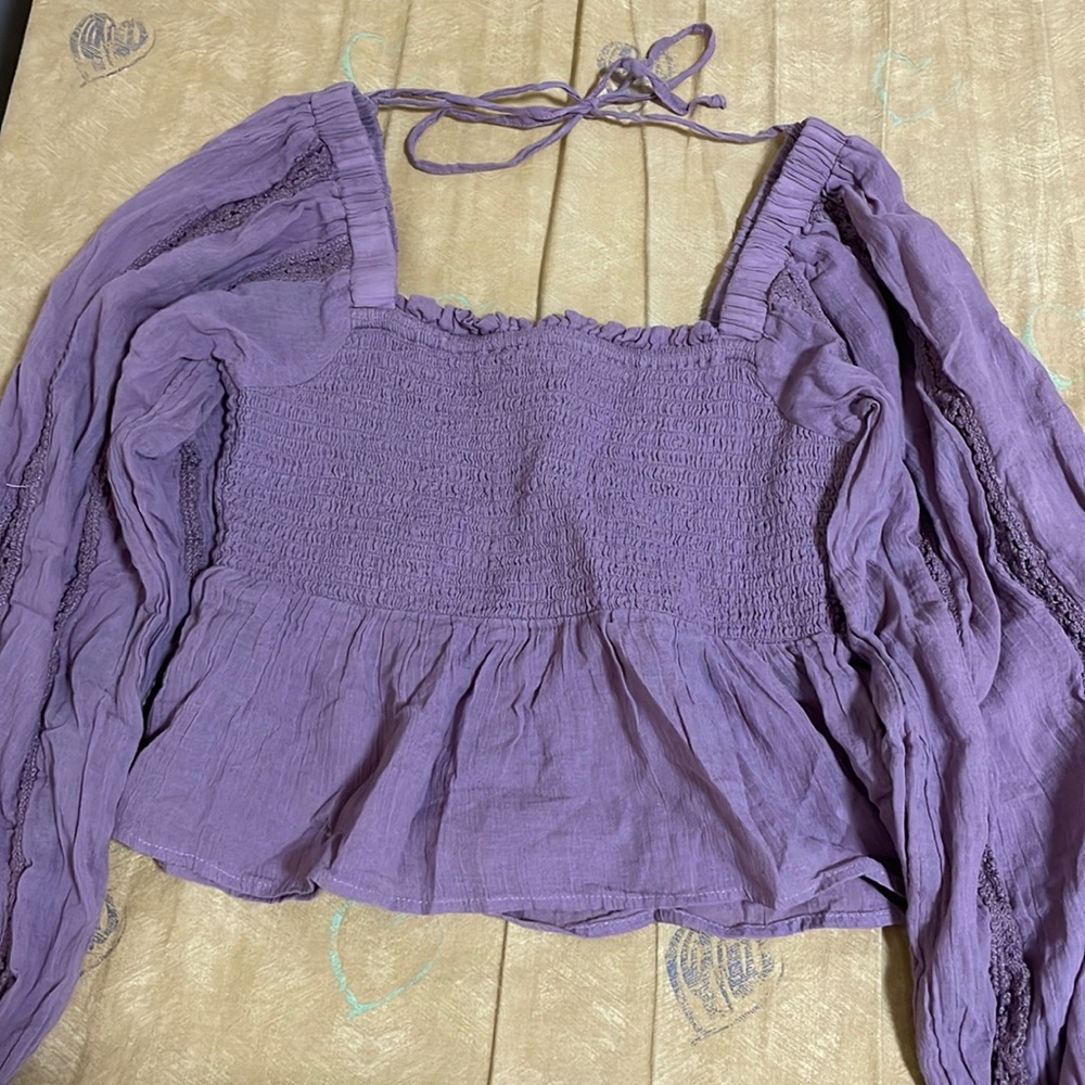 Purple cropped blouse long sleeve
